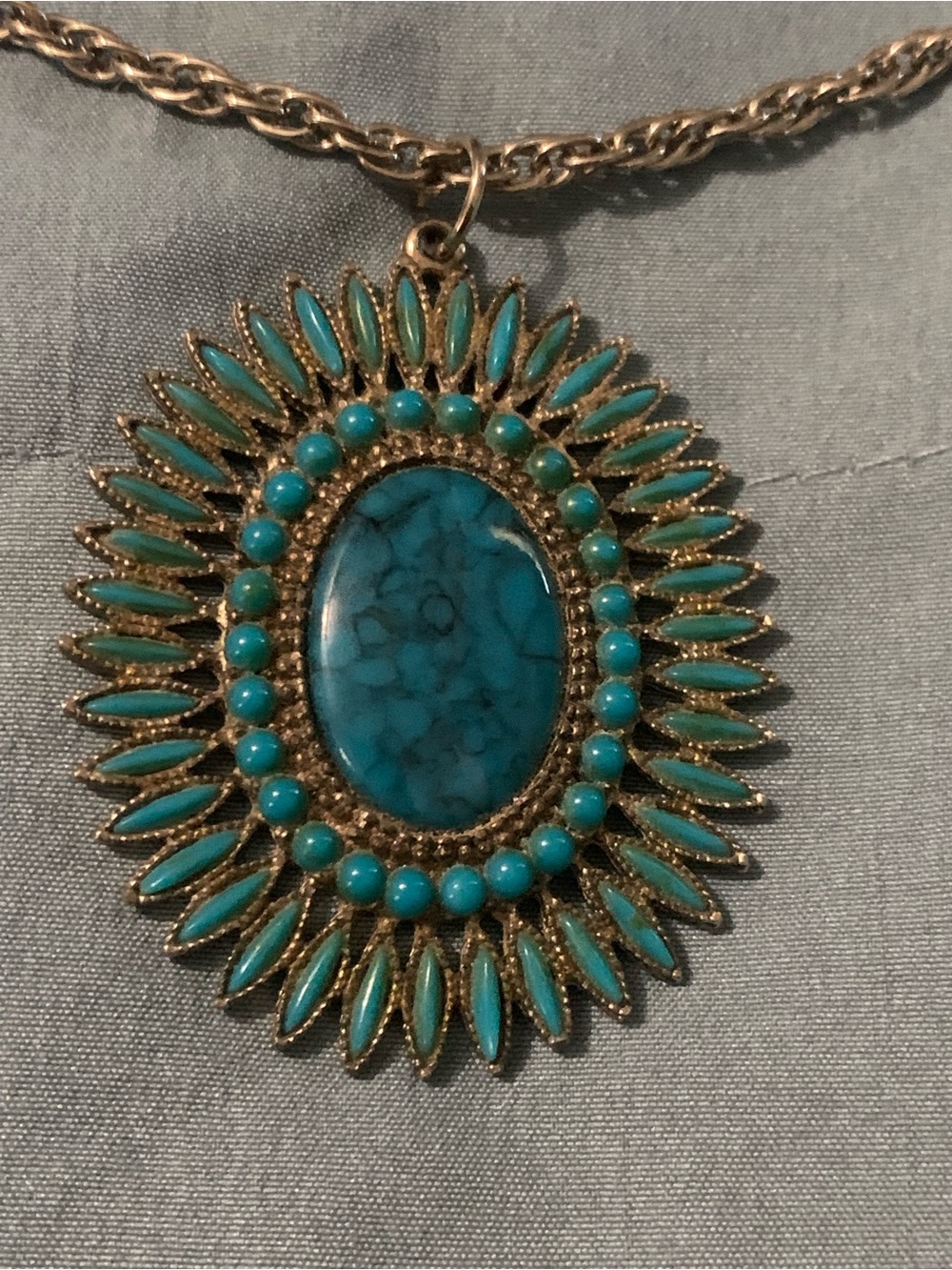 Celebrity Turquoise Sunburst Pendant Necklace